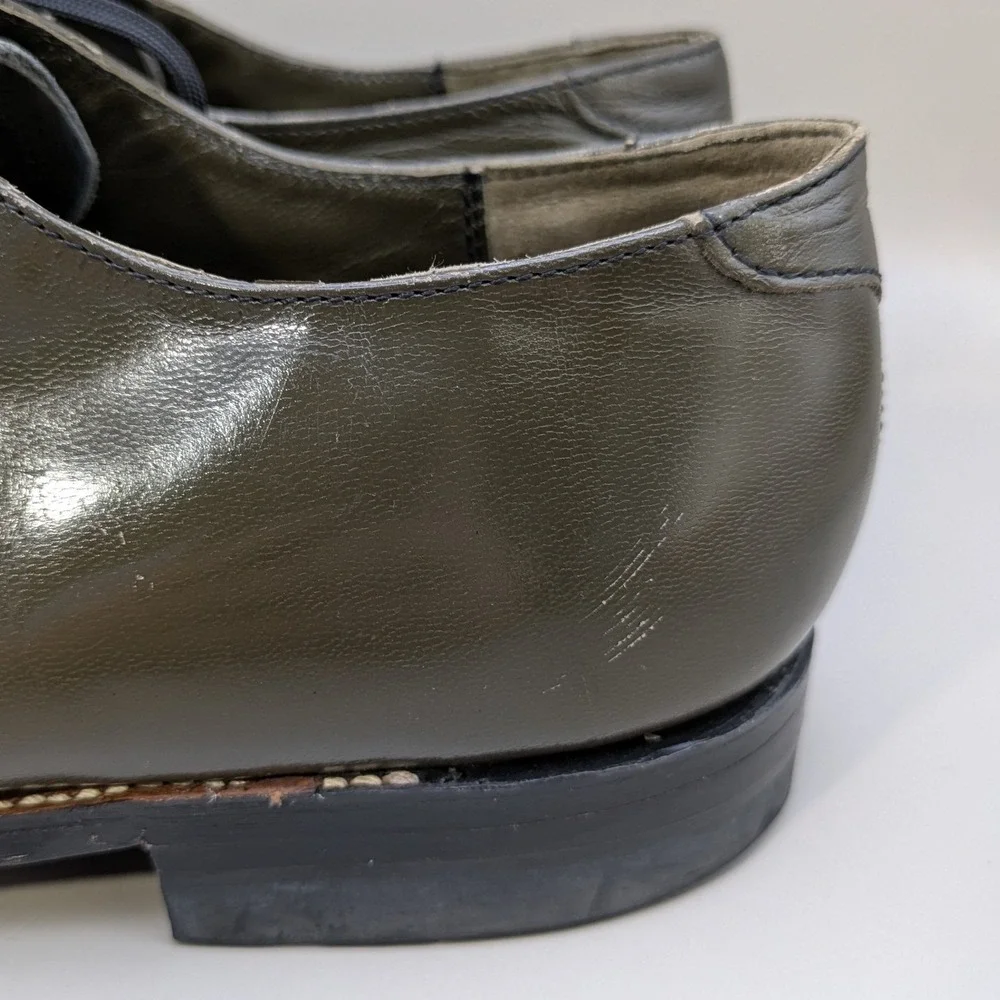 VTG Stacy Adams Madison Olive Green Leather Oxfords Faux Lizard Mens 9.5 D